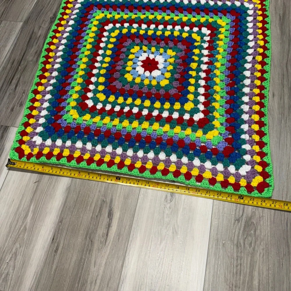 Handmade Crochet Granny Square Rainbow Afghan Throw Blanket Multi Color 27x27